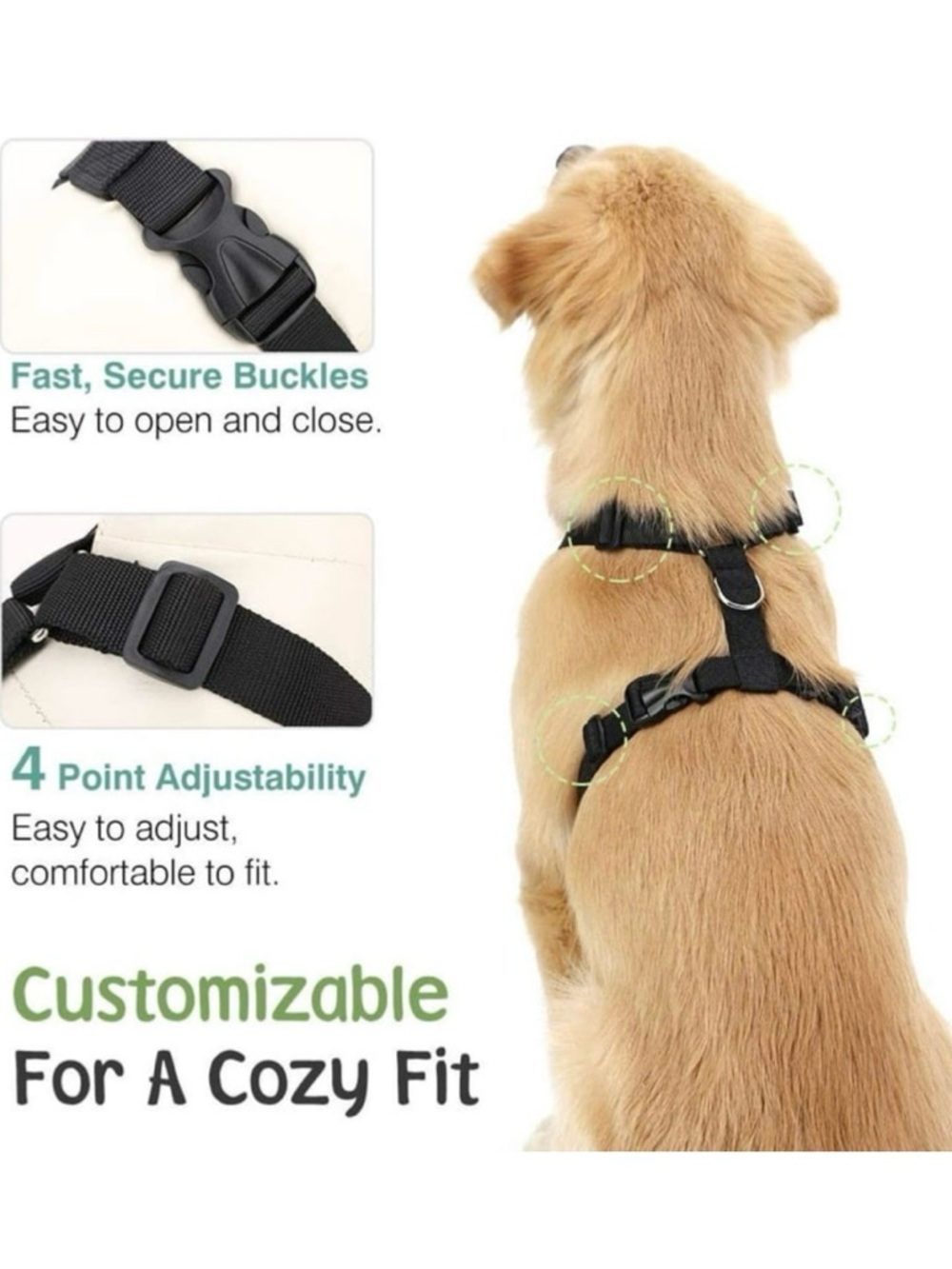 VavoPaw Black Dog Vest Harness Adjustable Soft Padded Mesh, [Size Medium] - Picture 4 of 4